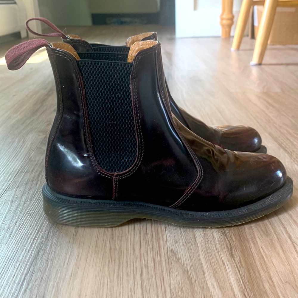 Dr. Martin maroon patent leather waterproof Chelsea boot